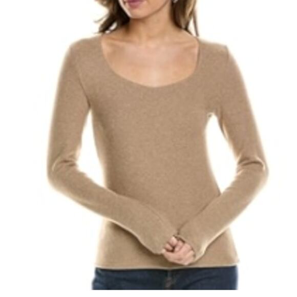 Vince Women's Long Sleeve Cozy Scoop Neck Top Large Tan Brown - Picture 1 of 5